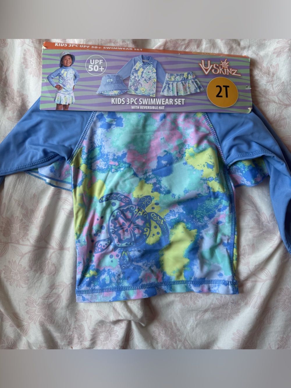 Skin Kids Blue Multicolor Turtle Rashguard Swim Top - 2T